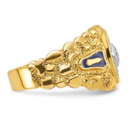IBGoodman 10k Two-tone Men's Polished and Nugget Textured Diamond Blue Lodge Master Masonic Ring