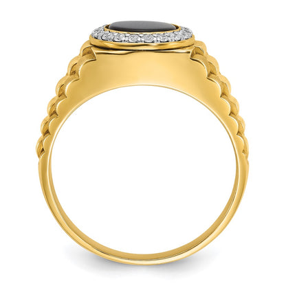 IB Goodman 10k Two-tone Mens Round Onyx and 1/5 carat Diamond Halo Complete Ring