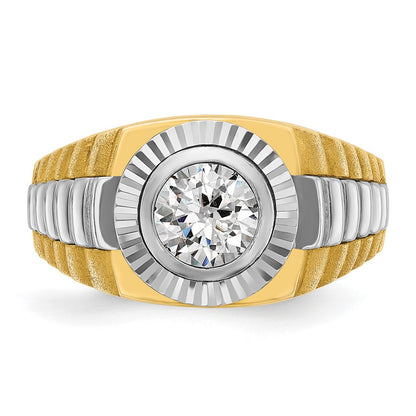 IBGoodman 14k Two Tone 1 carat Lab Grown Diamond VS/SI+ G+ Complete Polished Satin and Textured Men's Ring