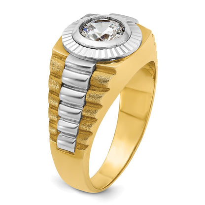IBGoodman 14k Two Tone 1 carat Lab Grown Diamond VS/SI+ G+ Complete Polished Satin and Textured Men's Ring