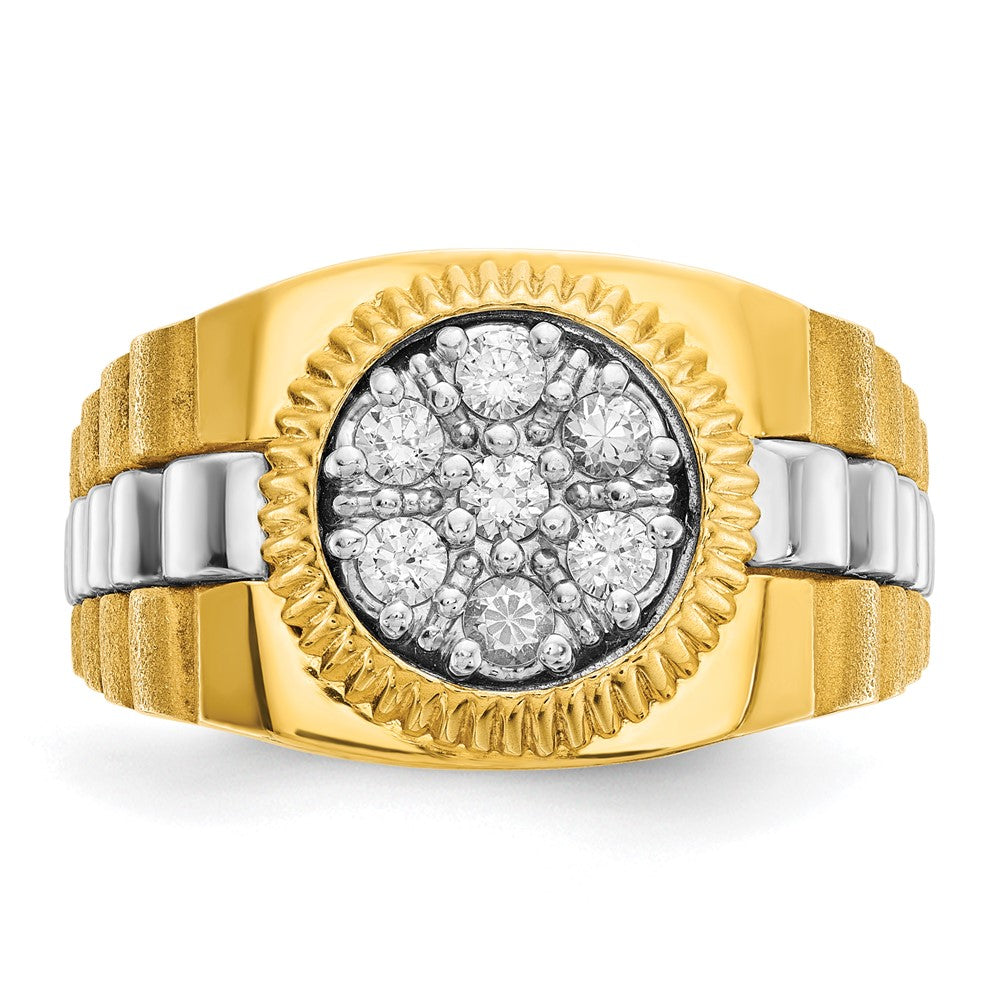 IBGoodman 10k Two-tone Men's Polished Satin and Textured 1/2 Carat A Quality Diamond Cluster Ring