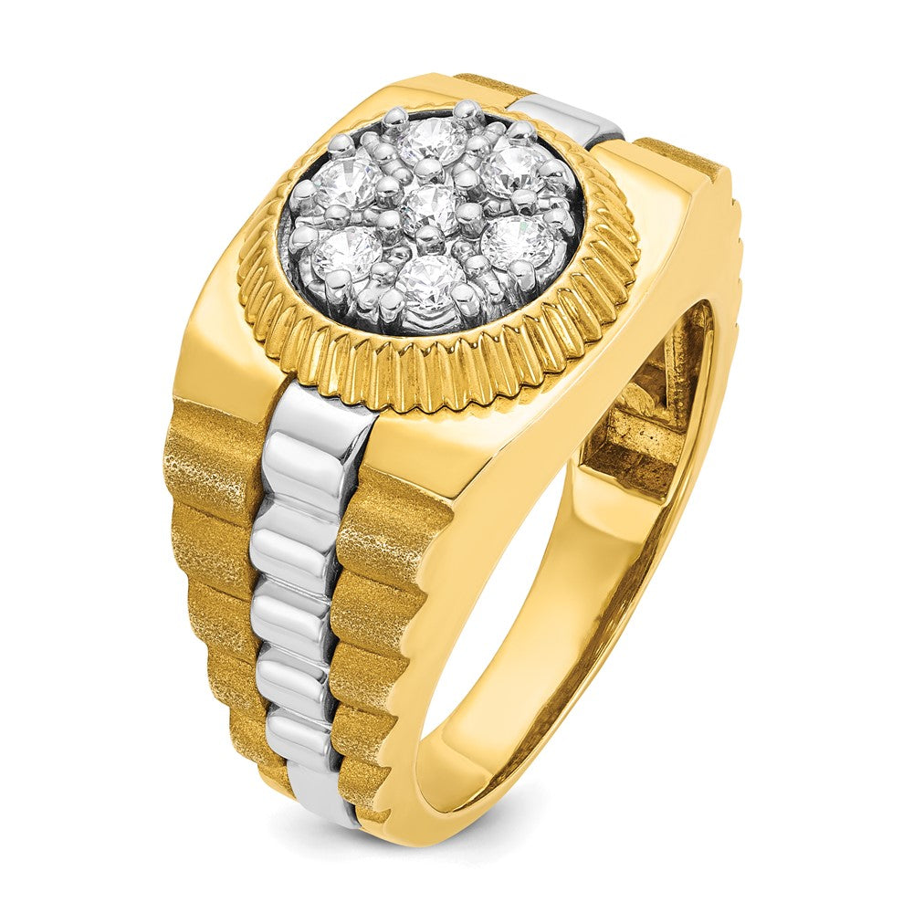 IBGoodman 10k Two-tone Men's Polished Satin and Textured 1/2 Carat A Quality Diamond Cluster Ring