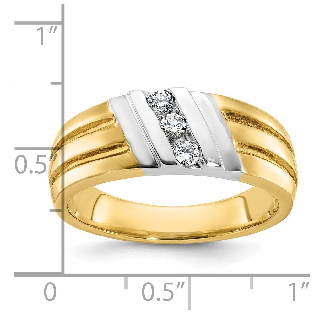 IBGoodman 10k Two-tone Men's Polished and Grooved 3-Stone 1/5 Carat A Quality Diamond Ring