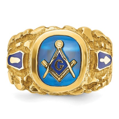 IBGoodman 10k Men's Polished and Nugget Textured Blue Lodge Master Masonic Ring Mounting