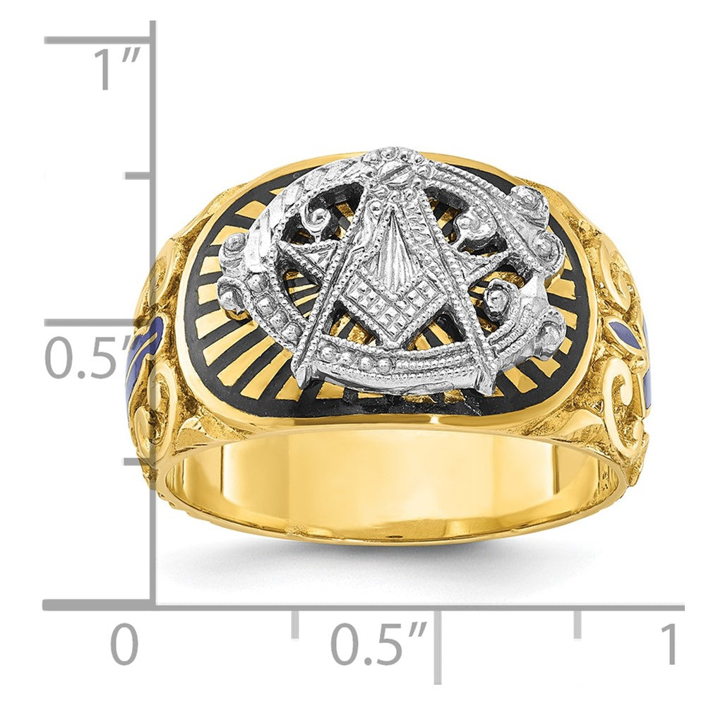IBGoodman 10k Two-tone Men's Polished and Textured with Multi-color Enamel Blue Lodge Master Masonic Ring