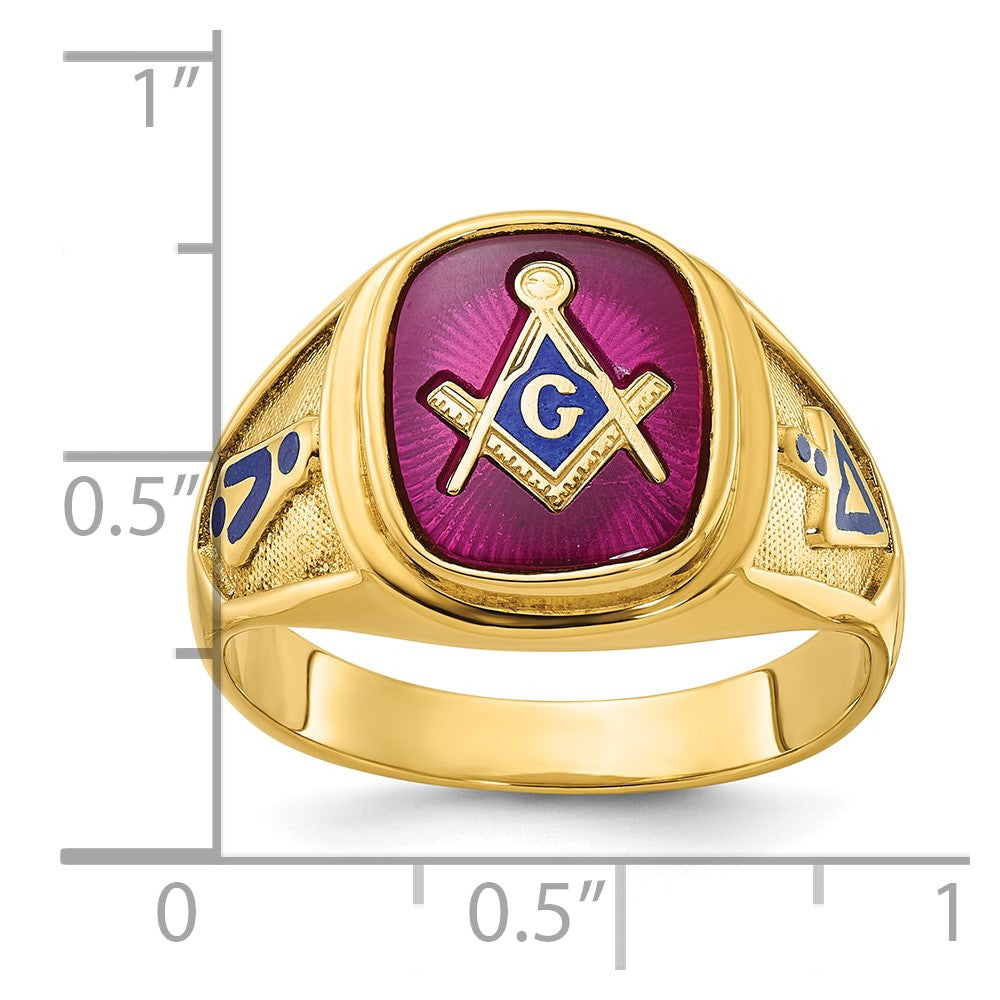 IBGoodman 10k Men's Polished and Textured with Blue Enamel and Lab Created Ruby Blue Lodge Master Masonic Ring