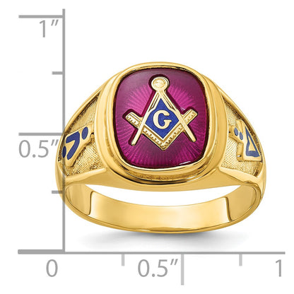 IBGoodman 10k Men's Polished and Textured with Blue Enamel and Lab Created Ruby Blue Lodge Master Masonic Ring