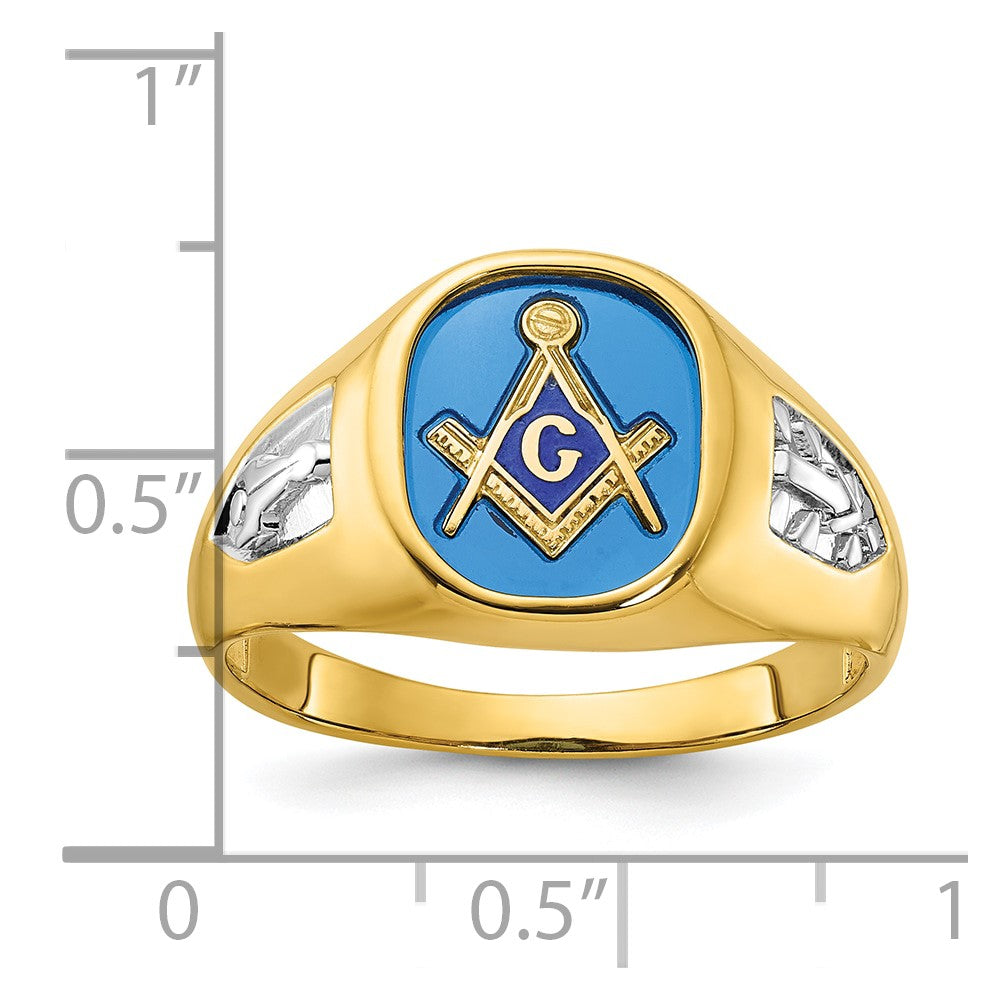 IBGoodman 10k with White Rhodium Men's Polished and Textured with Lab Created Sapphire Blue Lodge Master Masonic Ring