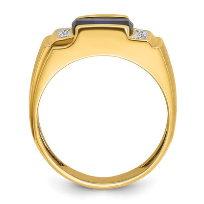 IB Goodman 10k Mens 9.5mm Cushion Lab Created Sapphire and 1/20 carat Diamond Complete Ring