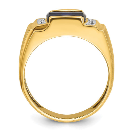 IB Goodman 10k Mens 9.5mm Cushion Lab Created Sapphire and 1/20 carat Diamond Complete Ring