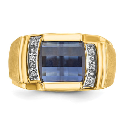 IB Goodman 10k Mens 9.5mm Cushion Lab Created Sapphire and 1/20 carat Diamond Complete Ring