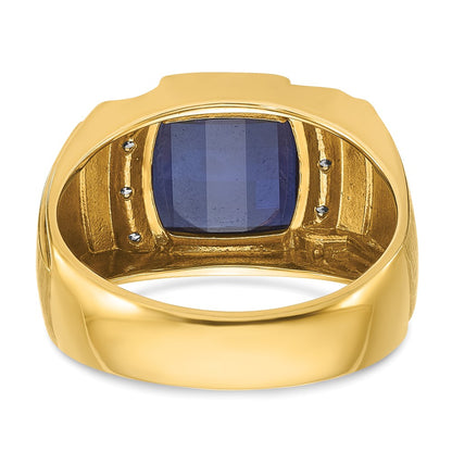 IB Goodman 10k Mens 9.5mm Cushion Lab Created Sapphire and 1/20 carat Diamond Complete Ring