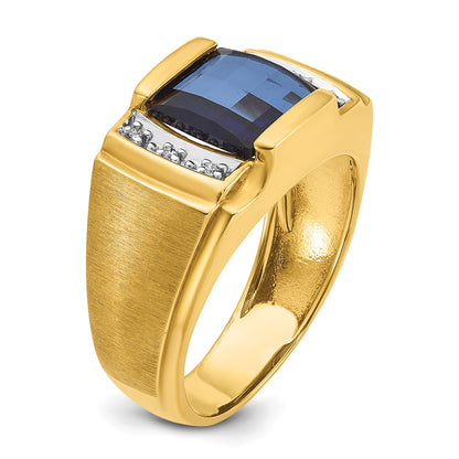 IB Goodman 10k Mens 9.5mm Cushion Lab Created Sapphire and 1/20 carat Diamond Complete Ring
