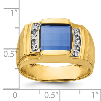 IB Goodman 10k Mens 9.5mm Cushion Lab Created Sapphire and 1/20 carat Diamond Complete Ring