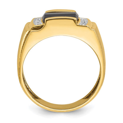IB Goodman 10k Mens 9.5mm Barrel Cushion Onyx and 1/20 carat Diamond Complete Ring