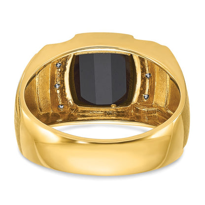 IB Goodman 10k Mens 9.5mm Barrel Cushion Onyx and 1/20 carat Diamond Complete Ring