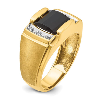 IB Goodman 10k Mens 9.5mm Barrel Cushion Onyx and 1/20 carat Diamond Complete Ring
