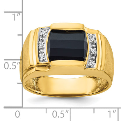 IB Goodman 10k Mens 9.5mm Barrel Cushion Onyx and 1/20 carat Diamond Complete Ring