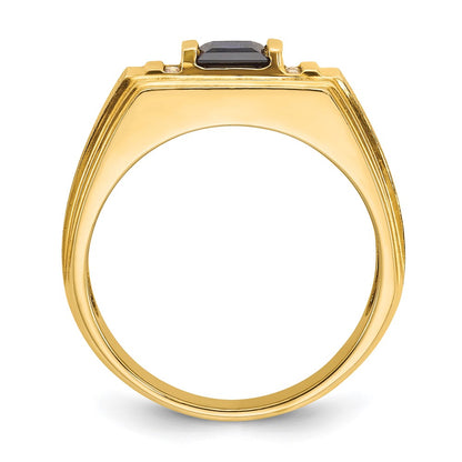 IB Goodman 10k Mens 5mm Square Lab Created Sapphire and 1/20 carat Diamond Satin Complete Ring