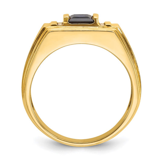 IB Goodman 10k Mens 5mm Square Lab Created Sapphire and 1/20 carat Diamond Satin Complete Ring