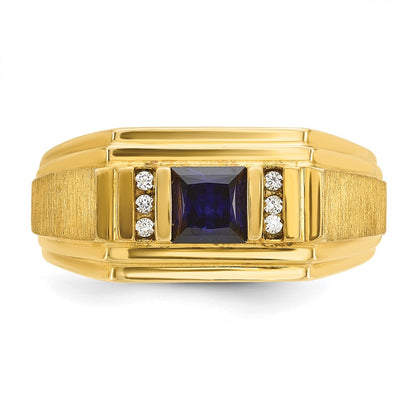 IB Goodman 10k Mens 5mm Square Lab Created Sapphire and 1/20 carat Diamond Satin Complete Ring