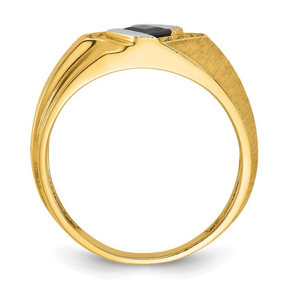 IB Goodman 10k Mens 4mm Square Lab Created Sapphire and 1/15 carat Diamond Satin Complete Ring