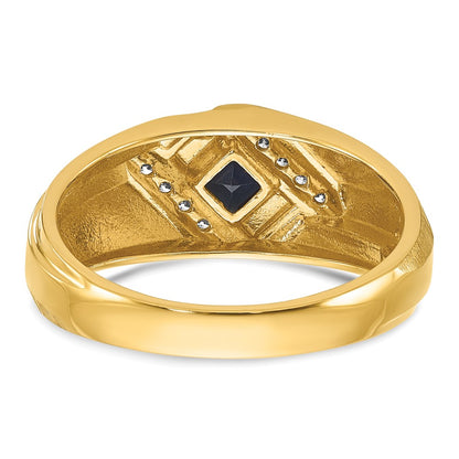 IB Goodman 10k Mens 4mm Square Lab Created Sapphire and 1/15 carat Diamond Satin Complete Ring