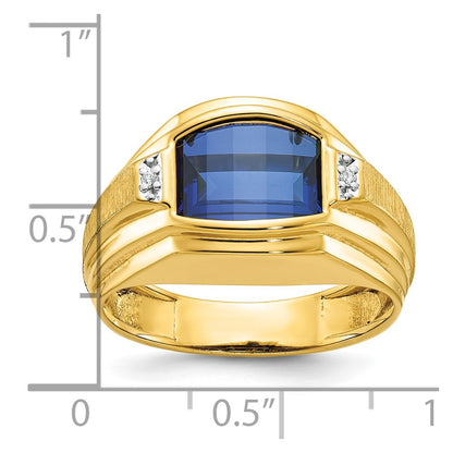 IB Goodman 10k Mens Polished and Satin 10x8mm Barrel-cut Lab Created Sapphire and Diamond Complete Ring