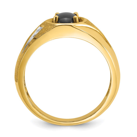 IB Goodman 10k Mens Satin 8x6mm Black Star Sapphire and 1/20 carat Diamond Complete Ring