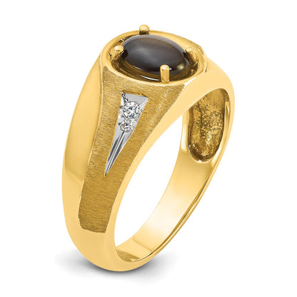 IB Goodman 10k Mens Satin 8x6mm Black Star Sapphire and 1/20 carat Diamond Complete Ring