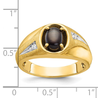 IB Goodman 10k Mens Satin 8x6mm Black Star Sapphire and 1/20 carat Diamond Complete Ring