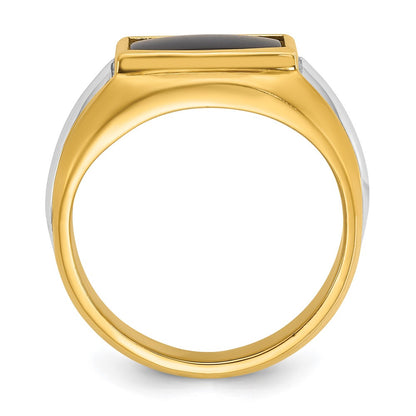 IB Goodman 10k Two-tone Mens 12x9mm Cushion Rectangle Onyx Complete Ring