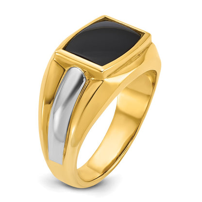 IB Goodman 10k Two-tone Mens 12x9mm Cushion Rectangle Onyx Complete Ring