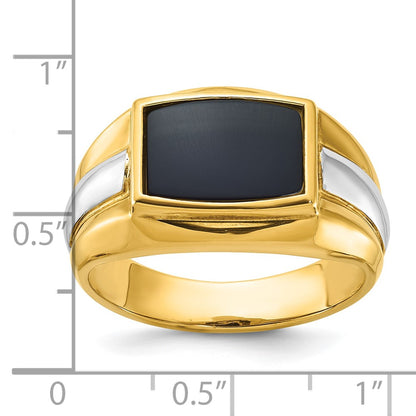IB Goodman 10k Two-tone Mens 12x9mm Cushion Rectangle Onyx Complete Ring