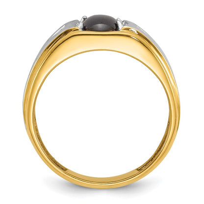 IB Goodman 10k Two-tone Mens Polished Satin and Grooved 8x6mm Oval Black Star Sapphire and A Quality Diamond Ring