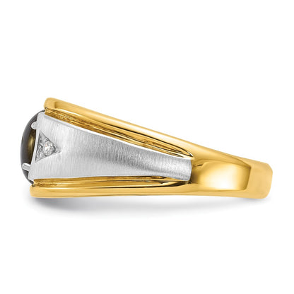 IB Goodman 10k Two-tone Mens Polished Satin and Grooved 8x6mm Oval Black Star Sapphire and A Quality Diamond Ring