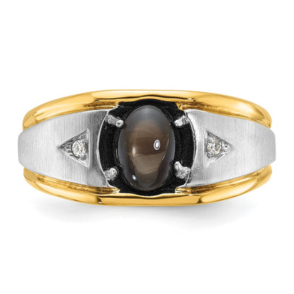IB Goodman 10k Two-tone Mens Satin and Grooved Holds 8x6mm Oval Gemstone and 2-1.5mm Diamonds Ring Mounting