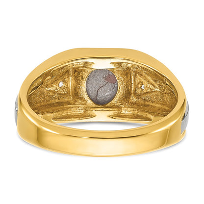 IB Goodman 10k Two-tone Mens Satin and Grooved Holds 8x6mm Oval Gemstone and 2-1.5mm Diamonds Ring Mounting