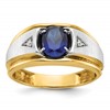 IBGoodman 10k Two-tone Men's Polished Satin and Grooved Lab Created Sapphire and A Quality Diamond Ring