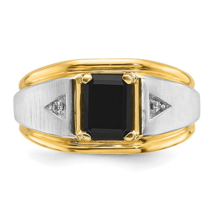 IB Goodman 10k Two-tone Mens Satin 8x6mm Octagon Onyx and Diamond Complete Ring