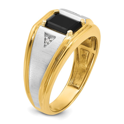 IB Goodman 10k Two-tone Mens Satin 8x6mm Octagon Onyx and Diamond Complete Ring