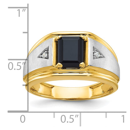 IB Goodman 10k Two-tone Mens Satin 8x6mm Octagon Onyx and Diamond Complete Ring