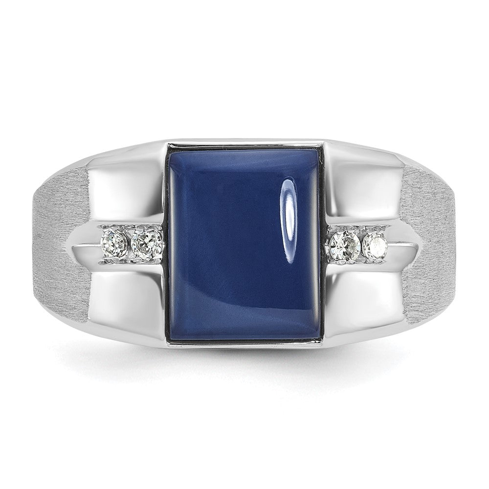 IB Goodman 10k White Gold Mens Satin Holds 10x8mm Cushion Gemstone and 4-1.7mm Diamonds Ring Mounting