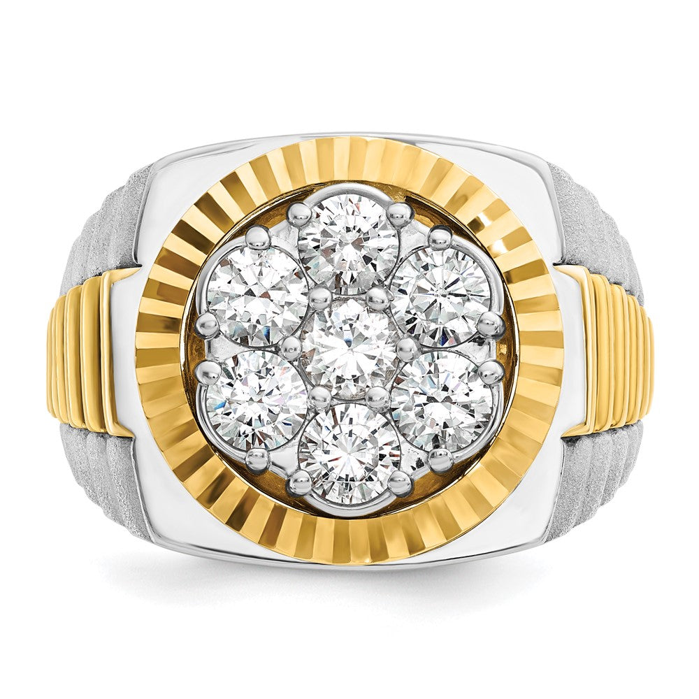 IBGoodman 14k Two-Tone 2 carat Lab Grown Diamond VS/SI+ G+ Complete Ribbed Men's Cluster Ring