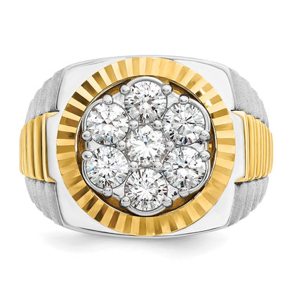 IBGoodman 14k Two-Tone 2 carat Lab Grown Diamond VS/SI+ G+ Complete Ribbed Men's Cluster Ring