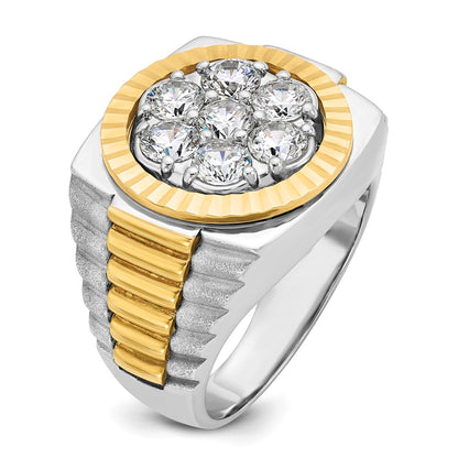 IBGoodman 14k Two-Tone 2 carat Lab Grown Diamond VS/SI+ G+ Complete Ribbed Men's Cluster Ring
