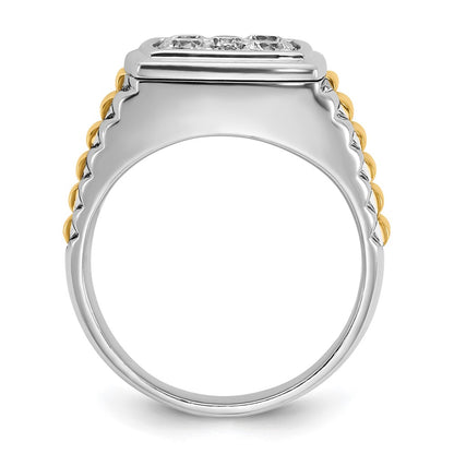IBGoodman 14k Two Tone 1 carat Lab Grown Diamond VS/SI+ G+ Complete Men's Polished and Satin Cluster Ring