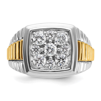 IBGoodman 14k Two Tone 1 carat Lab Grown Diamond VS/SI+ G+ Complete Men's Polished and Satin Cluster Ring