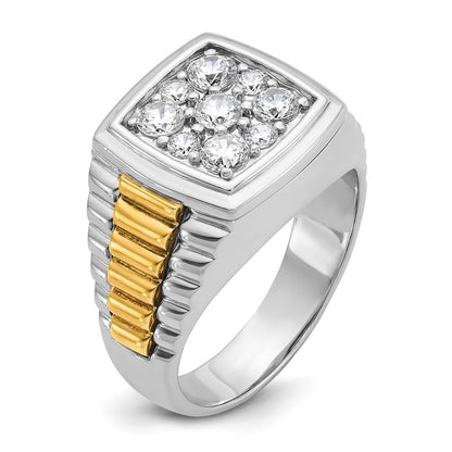 IBGoodman 14k Two Tone 1 carat Lab Grown Diamond VS/SI+ G+ Complete Men's Polished and Satin Cluster Ring