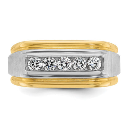 IBGoodman 10k Two-tone Men's Polished Satin and Grooved 5-Stone 1/2 Carat A Quality Diamond Ring